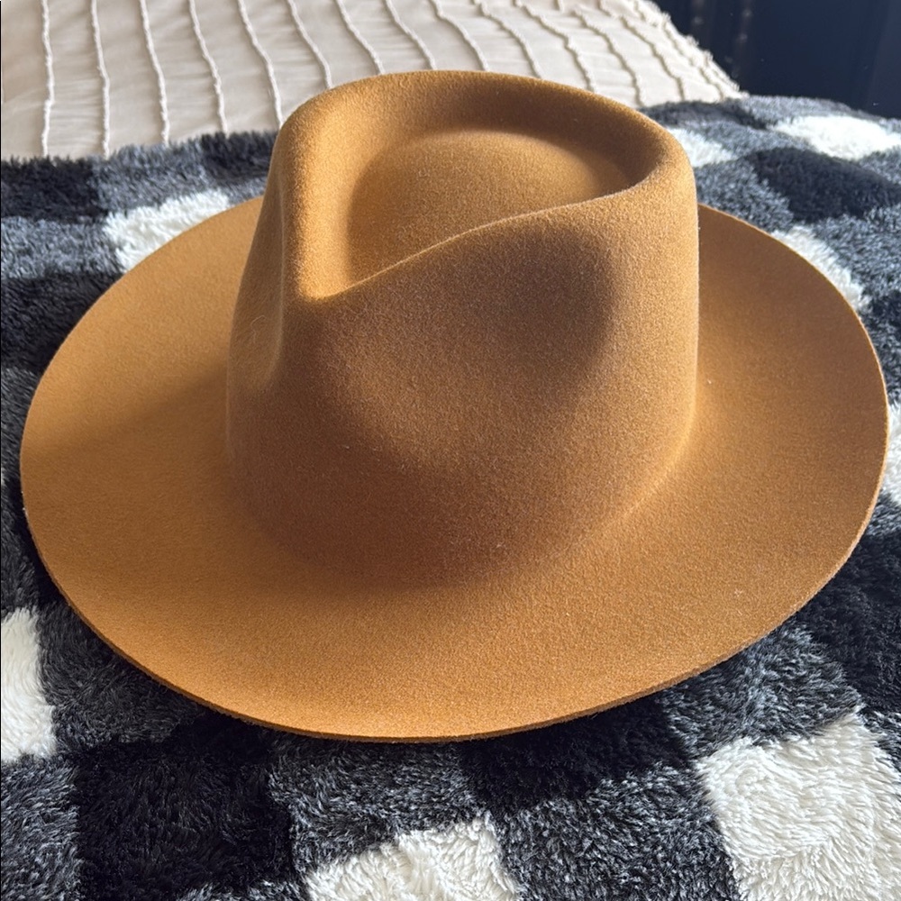 GIGI PIP Tan Fedora Hat with Wide Brim and Pinched Crown